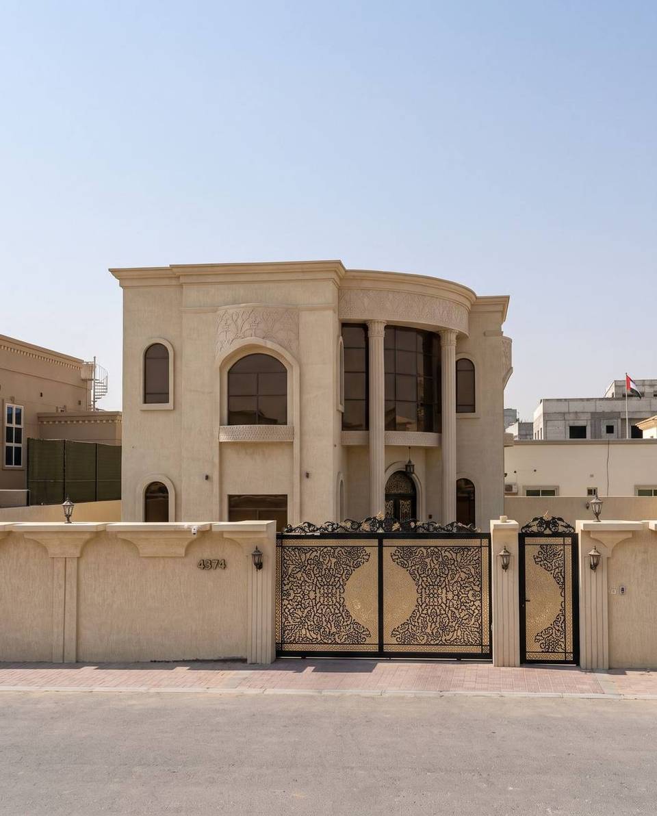 Villa — entrance portico and gates — Basaten Al Ziber, Sharjah
