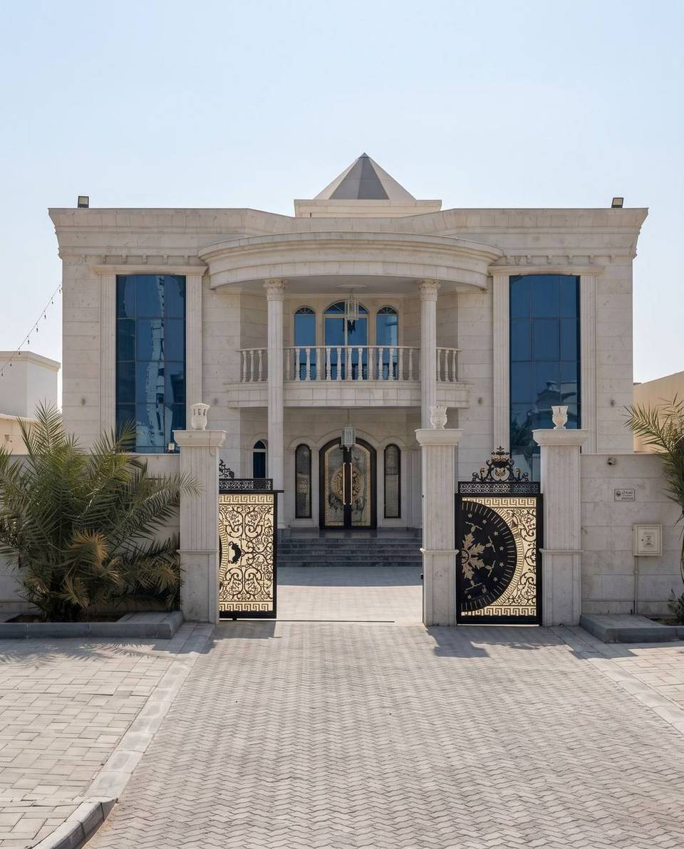 Villa (G+1) with ornamental gate and boundary wall — Shaghrafa 2, Al Rahmaniya